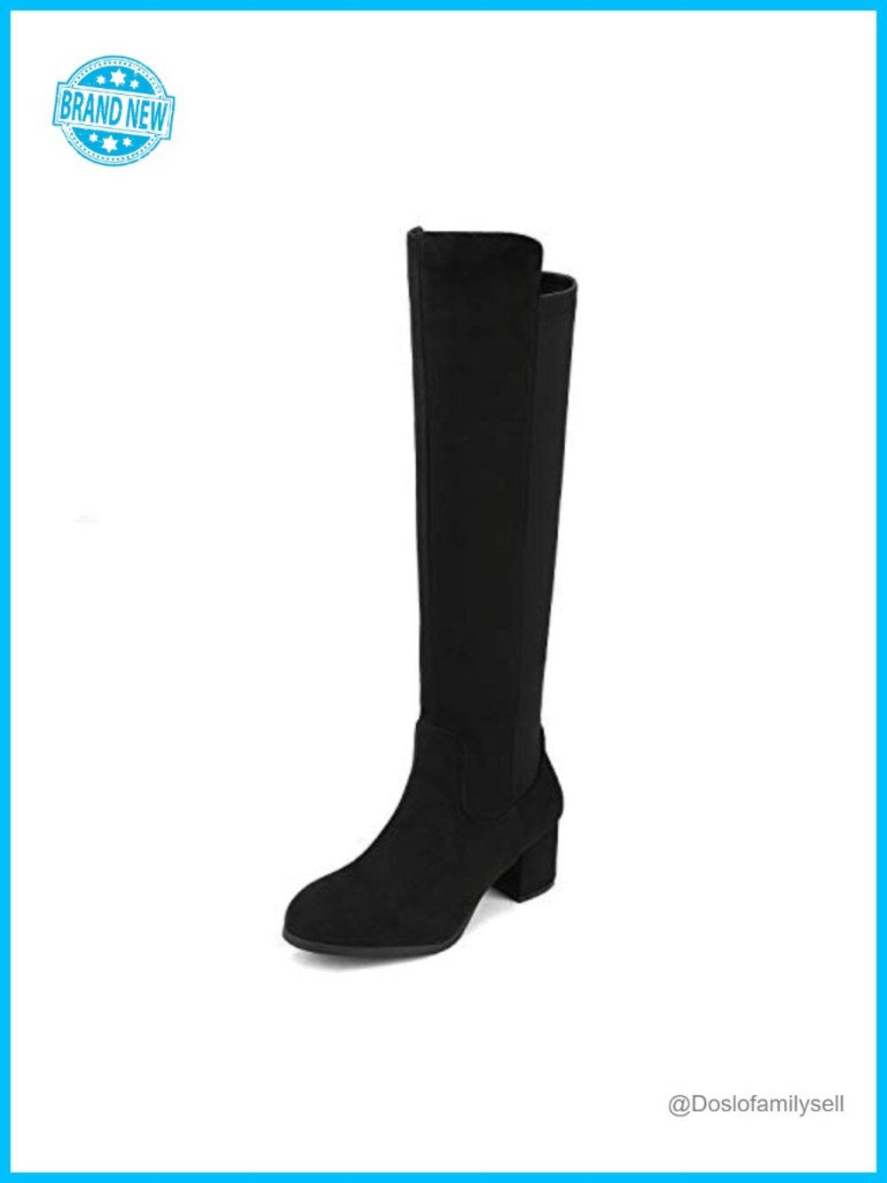 Women's Knee High Stretchy Faux Suede Boots with Block Heel and Side Zip